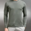 Cotton Knitted Crew Neck Sweatshirt - Sage