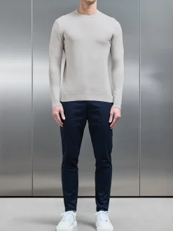 Cotton Knitted Crew Neck Sweatshirt - Oatmeal