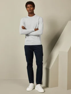 Cotton Knitted Crew Neck Sweatshirt - Marl Grey