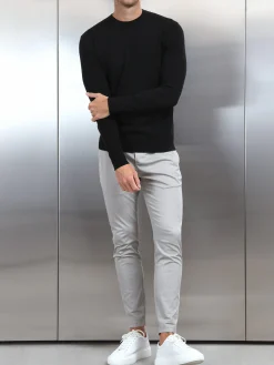 Cotton Knitted Crew Neck Sweatshirt - Black