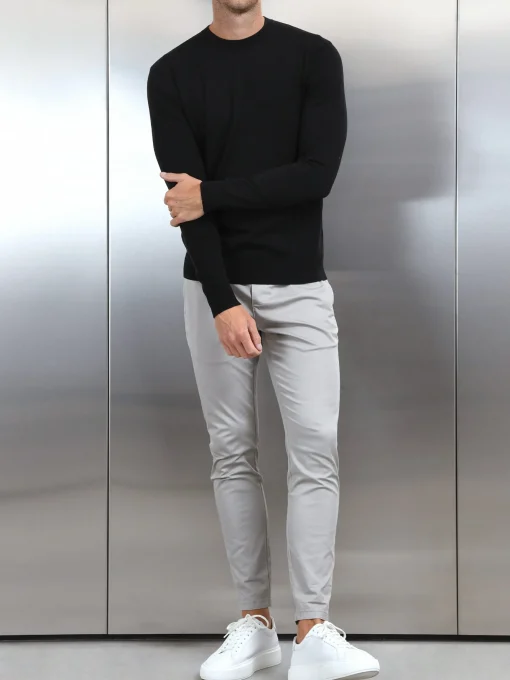 Cotton Knitted Crew Neck Sweatshirt - Black