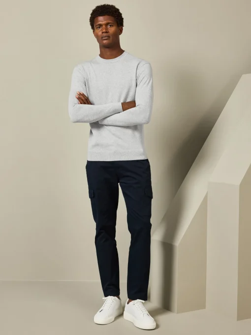 Cotton Knitted Crew Neck Sweatshirt - Marl Grey