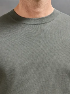 Cotton Knitted Crew Neck Sweatshirt - Sage