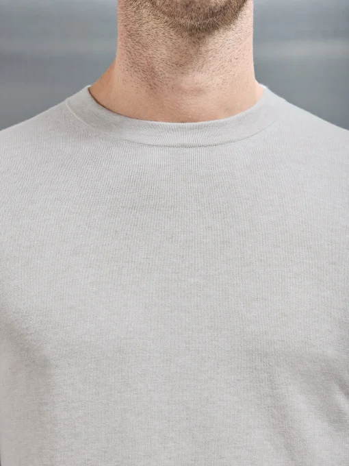 Cotton Knitted Crew Neck Sweatshirt - Oatmeal