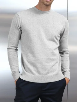 Cotton Knitted Crew Neck Sweatshirt - Marl Grey
