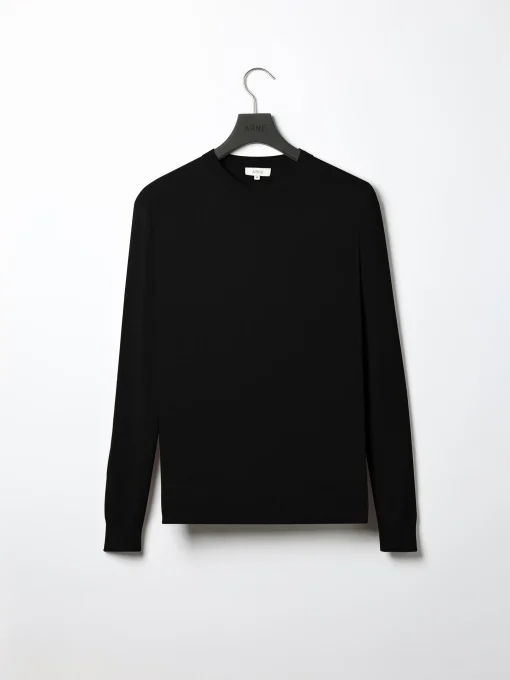 Cotton Knitted Crew Neck Sweatshirt - Black
