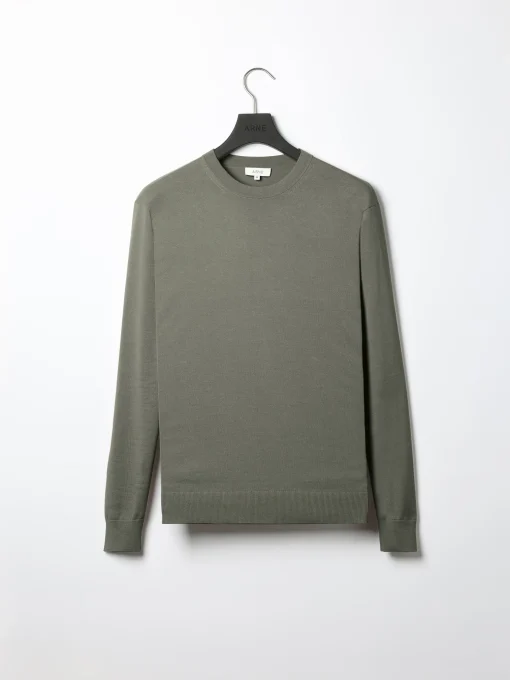 Cotton Knitted Crew Neck Sweatshirt - Sage