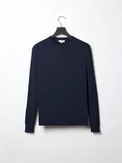 Cotton Knitted Crew Neck Sweatshirt - Navy