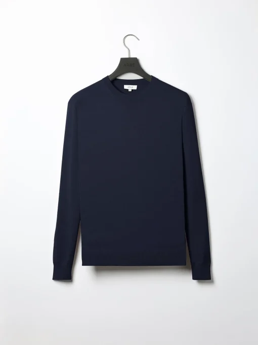 Cotton Knitted Crew Neck Sweatshirt - Navy