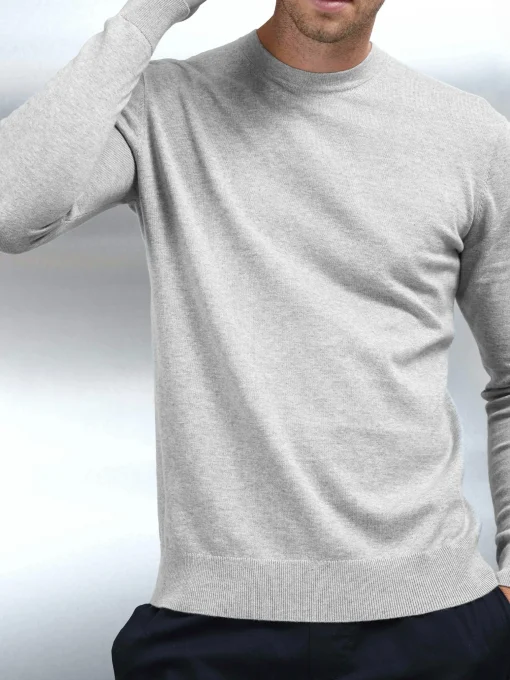 Cotton Knitted Crew Neck Sweatshirt - Marl Grey