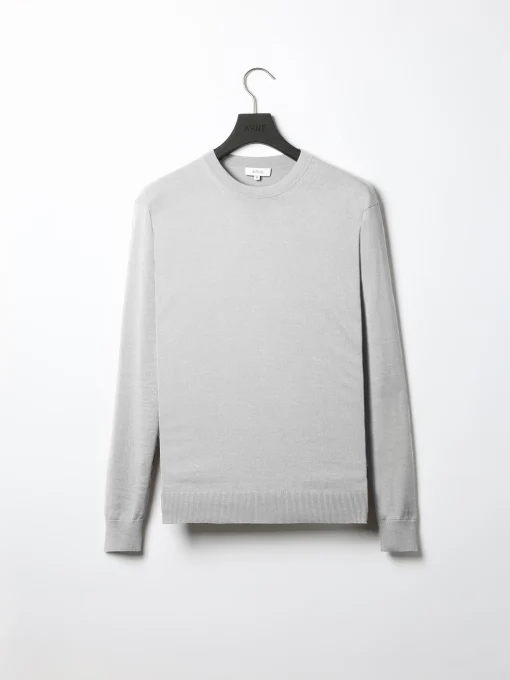 Cotton Knitted Crew Neck Sweatshirt - Marl Grey