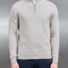 Cotton Knitted Half Zip Funnel Neck Jumper - Oatmeal