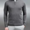 Cotton Knitted Half Zip Funnel Neck Jumper - Charcoal