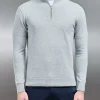 Cotton Knitted Half Zip Funnel Neck Jumper - Marl Grey