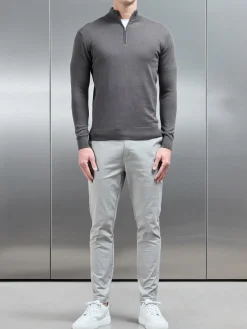 Cotton Knitted Half Zip Funnel Neck Jumper - Charcoal