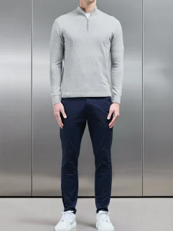 Cotton Knitted Half Zip Funnel Neck Jumper - Marl Grey