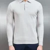 Cotton Knitted Long Sleeve Button Polo Shirt - Mid Grey