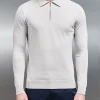 Cotton Knitted Long Sleeve Half Zip Polo Shirt - Mid Grey