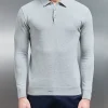 Cotton Knitted Long Sleeve Button Polo Shirt - Marl Grey