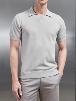 Cotton Knitted Revere Collar Polo Shirt - Stone