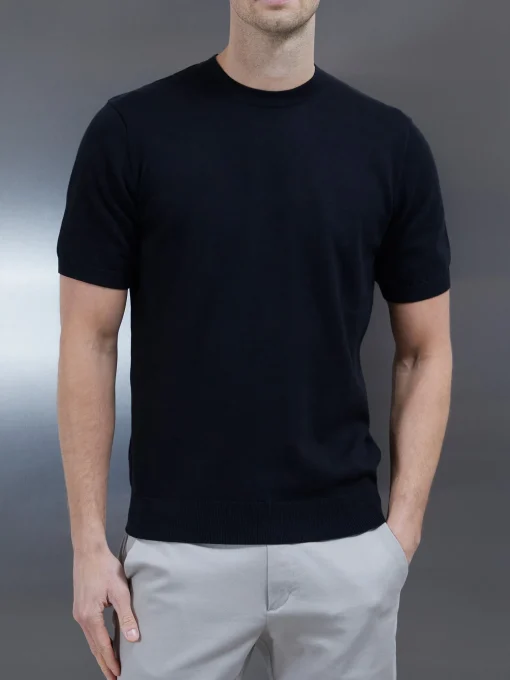 Cotton Knitted T-Shirt - Black