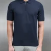 Cotton Knitted Zip Polo Shirt - Navy