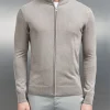 Cotton Knitted Zip Through Jacket - Taupe Marl