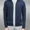 Cotton Knitted Zip Through Hoodie - Navy