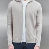 Cotton Knitted Zip Through Hoodie - Stone
