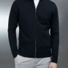 Cotton Knitted Zip Through Jacket - Black