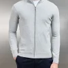 Cotton Knitted Zip Through Jacket - Marl Grey