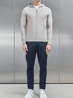 Cotton Knitted Zip Through Hoodie - Stone