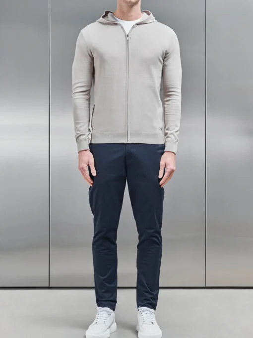 Cotton Knitted Zip Through Hoodie - Stone