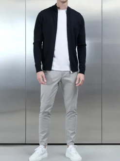 Cotton Knitted Zip Through Jacket - Black