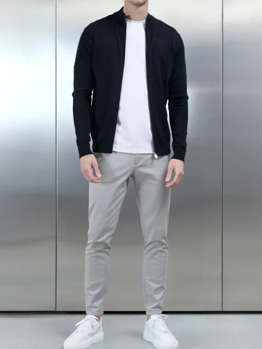 Cotton Knitted Zip Through Jacket - Black