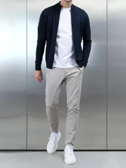 Cotton Knitted Zip Through Jacket - Navy