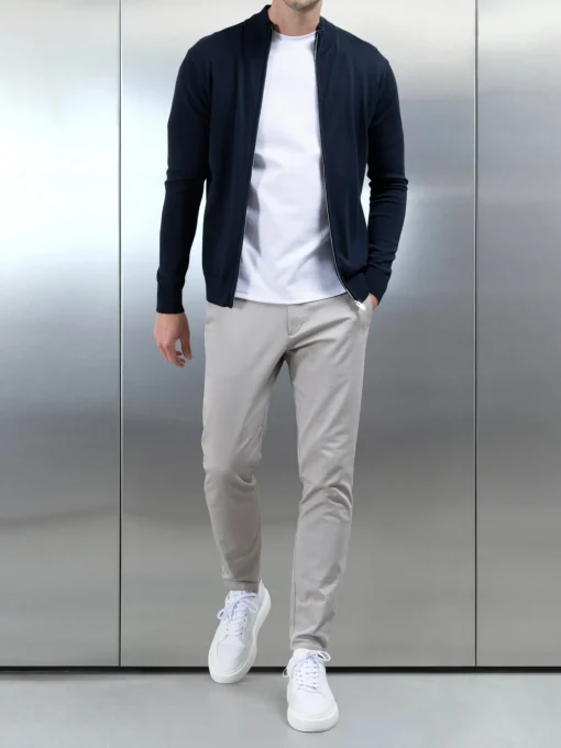 Cotton Knitted Zip Through Jacket - Navy