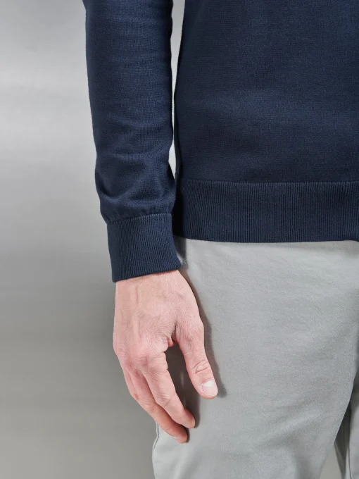 Cotton Knitted Zip Through Hoodie - Navy