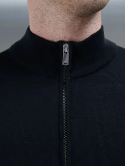 Cotton Knitted Zip Through Jacket - Black