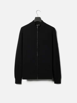 Cotton Knitted Zip Through Jacket - Black