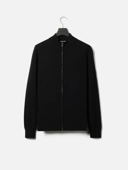 Cotton Knitted Zip Through Jacket - Black