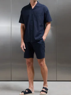 Cotton Linen Drawstring Short - Navy