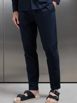 Cotton Linen Drawstring Trouser - Navy