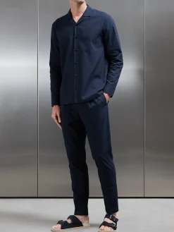 Cotton Linen Drawstring Trouser - Navy
