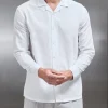 Cotton Linen Revere Collar Long Sleeve Shirt - White
