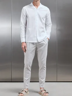 Cotton Linen Revere Collar Long Sleeve Shirt - White
