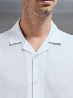 Cotton Linen Revere Collar Long Sleeve Shirt - White