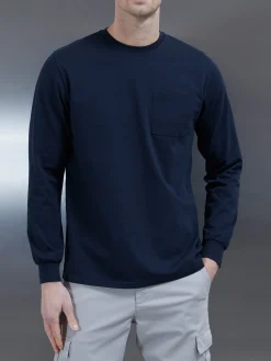 Cotton Pocket Long Sleeve T-Shirt - Navy