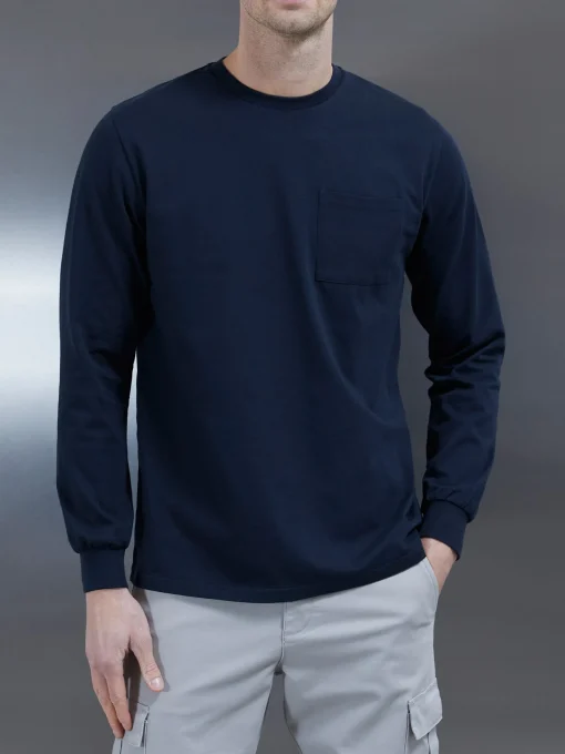 Cotton Pocket Long Sleeve T-Shirt - Navy