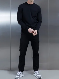 Cotton Pocket Long Sleeve T-Shirt - Black